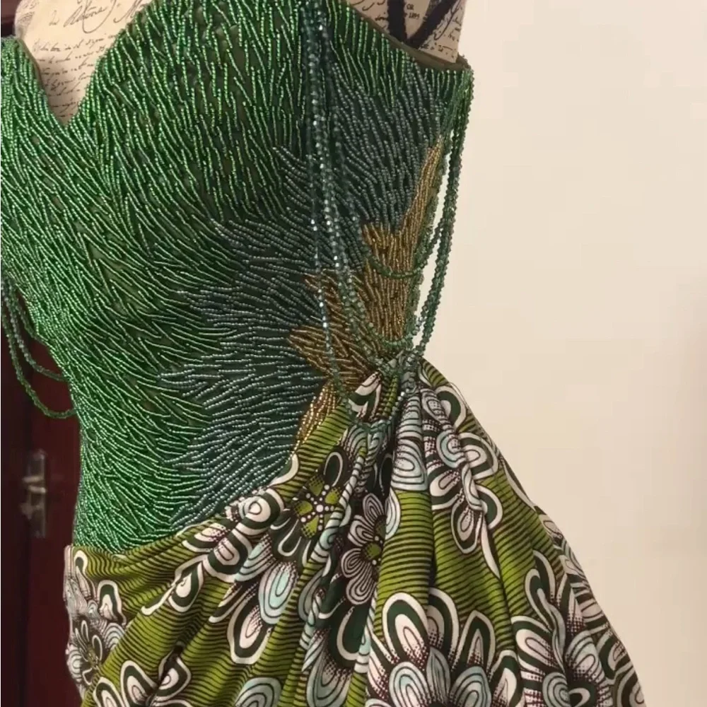 Nigerian Custom Strapless Beaded Ankara  Dress - Picture 4 of 4